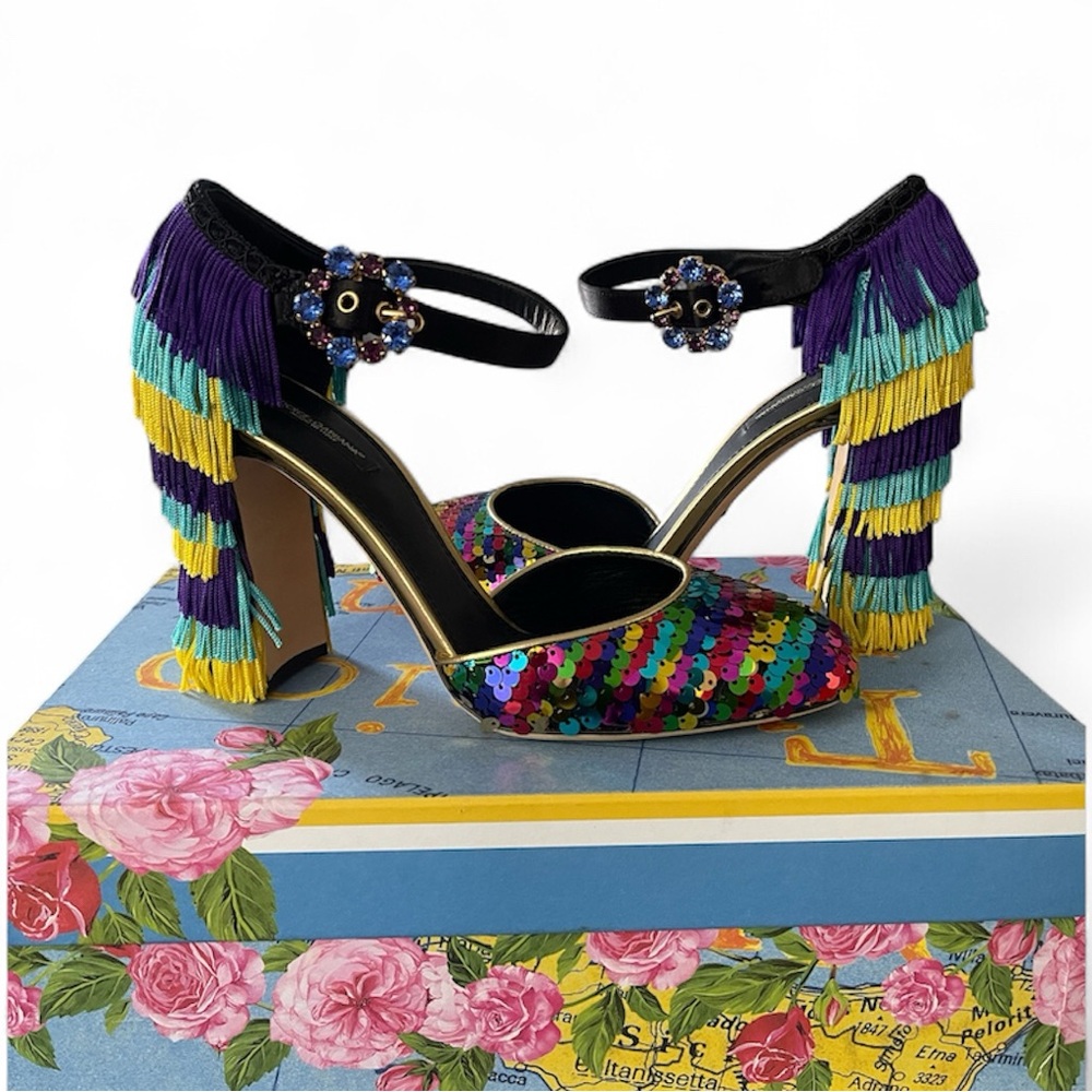 Brand new Dolce & Gabbana Multicolor Sequin Fringe Heels